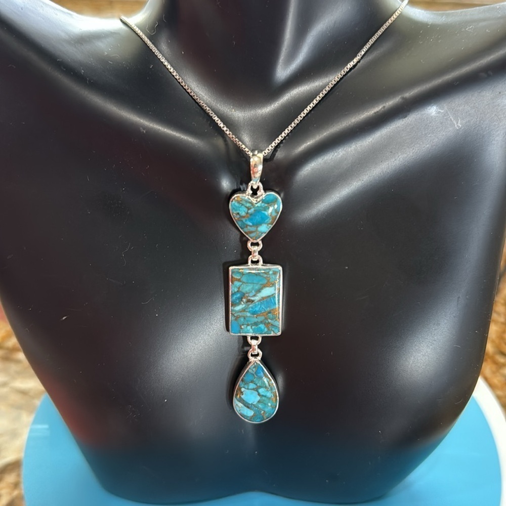 NEW Blue Copper Turquoise .925 and sterling Silver Pendant handmade